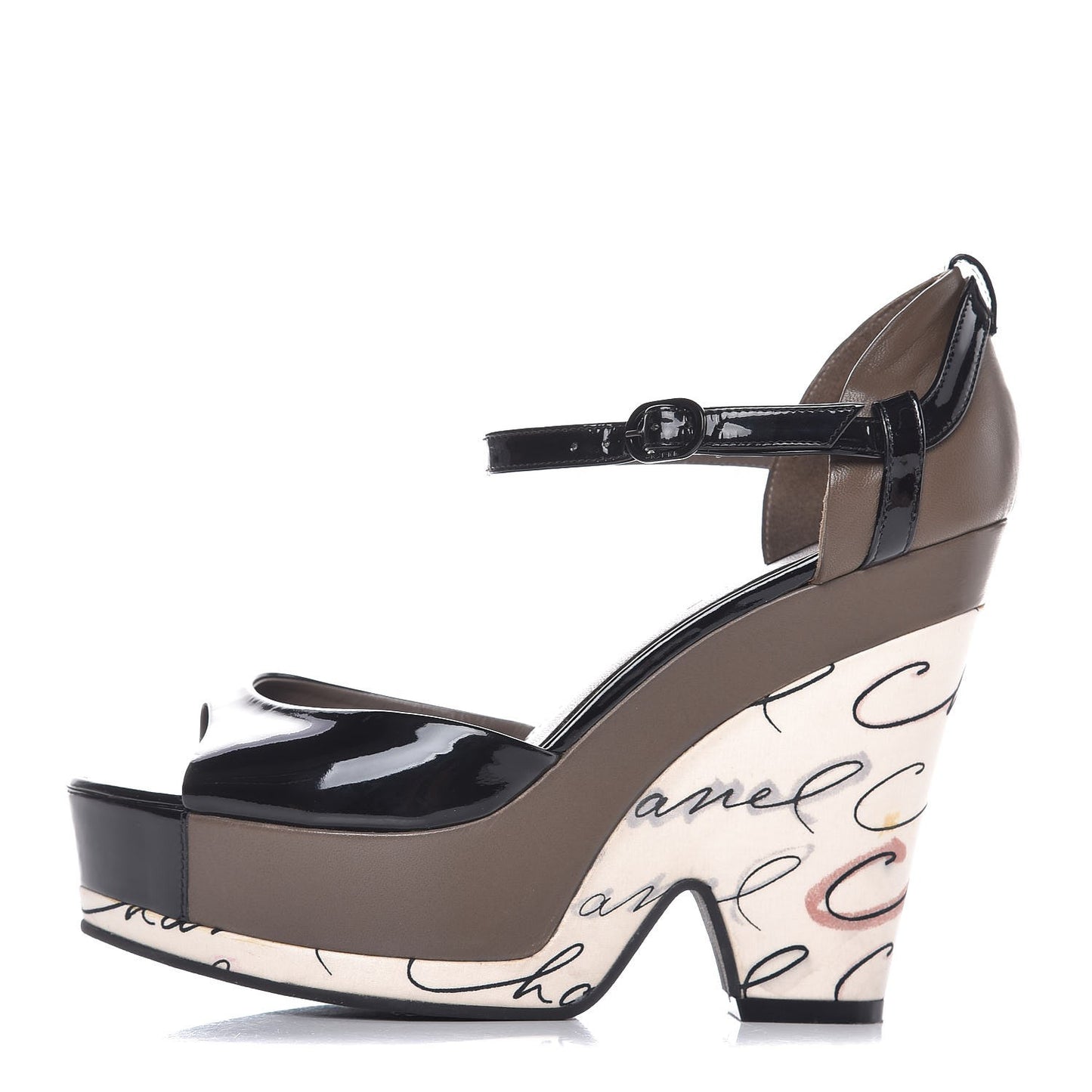 Patent Cursive Logo Wedge Sandals 39 Multicolor