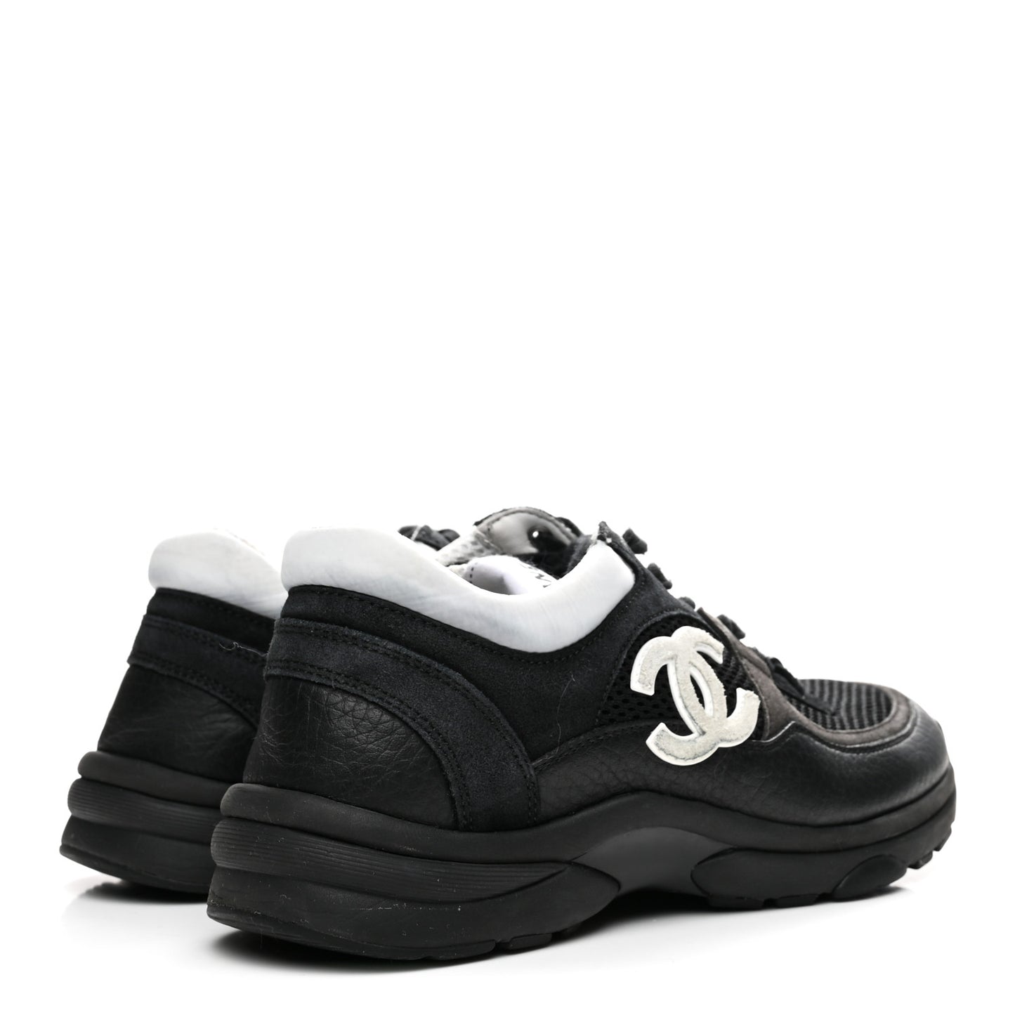 Mesh Suede Grained Calfskin Womens CC Sneakers 36 Black White