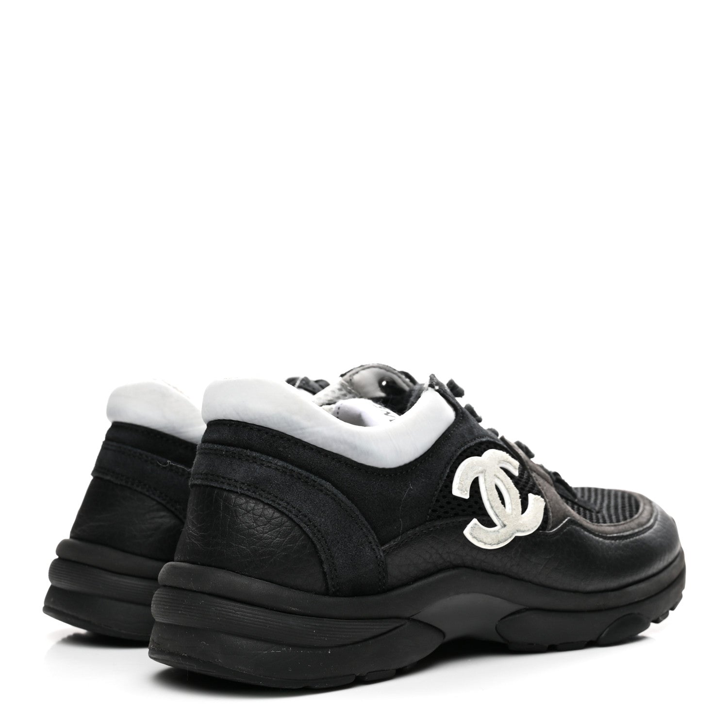 Chanel Mesh Suede Grained Calfskin Womens CC Sneakers 36 Black White 5 of 9