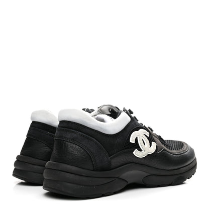 Chanel Mesh Suede Grained Calfskin Womens CC Sneakers 36 Black White 5 of 9