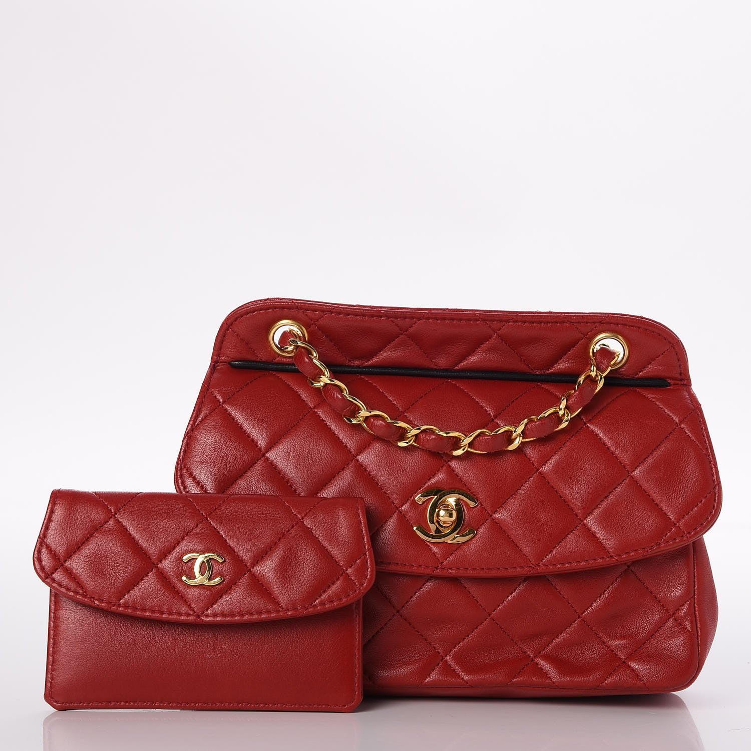 Chanel Lambskin Quilted Shoulder Flap Bag Red 3 of 10