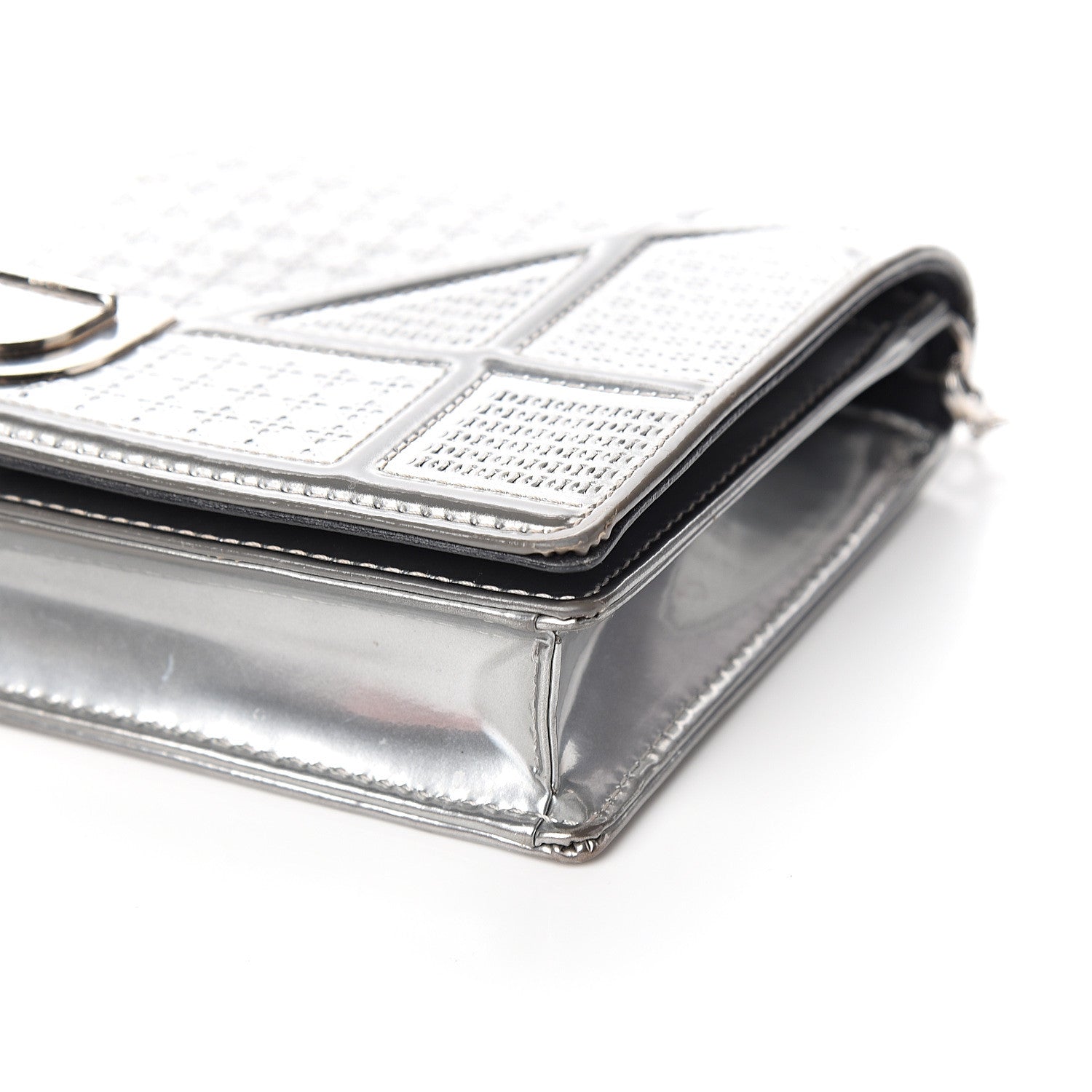 Christian Dior Metallic Patent Micro-Cannage Diorama Wallet on Chain Pouch Silver 8 of 10