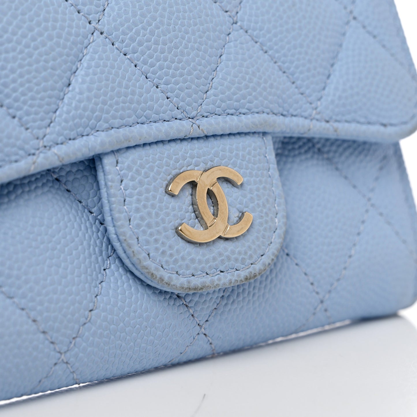 Caviar Quilted Flap Card Holder Wallet Light Blue