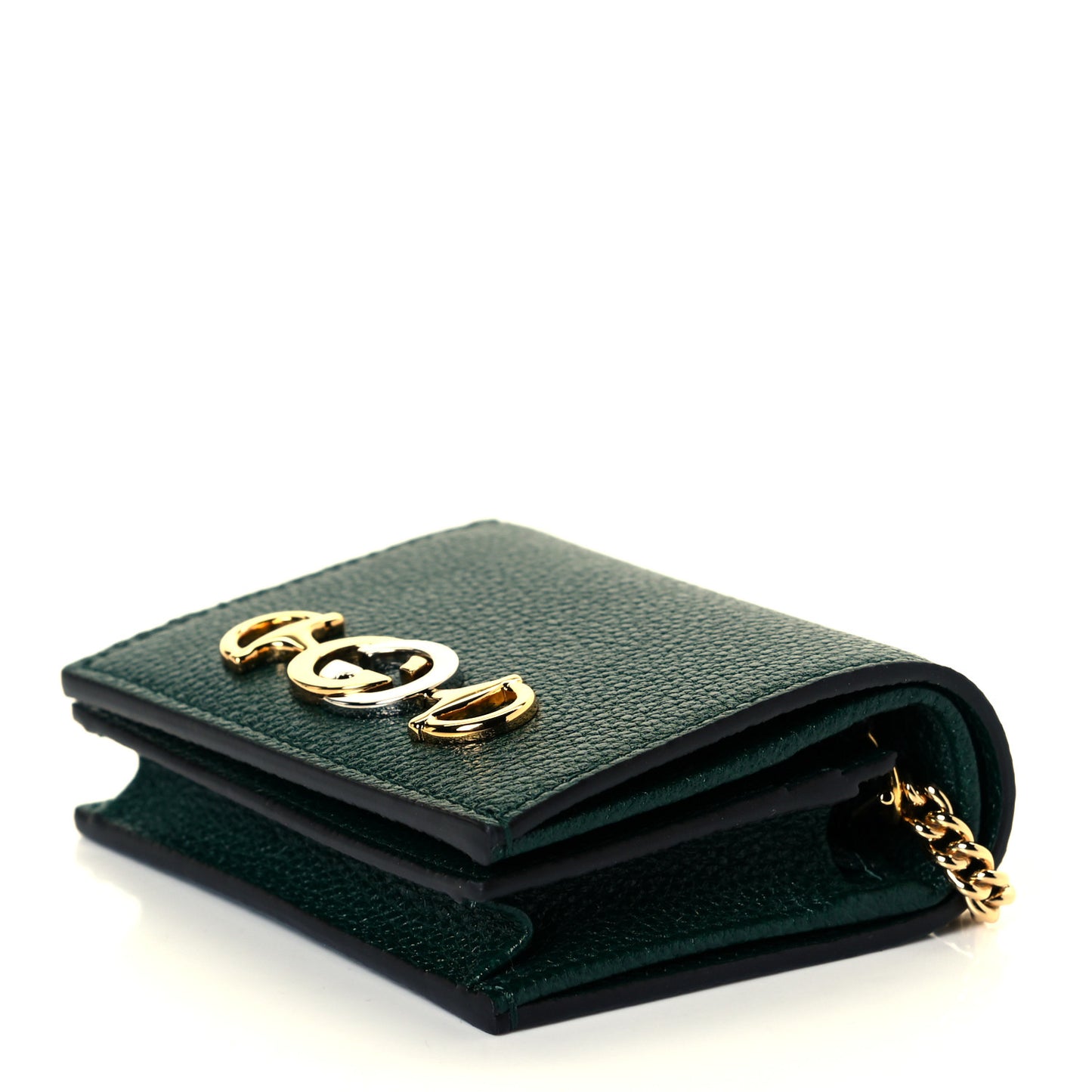 Grainy Calfskin Zumi Chain Card Case Wallet Vintage Green