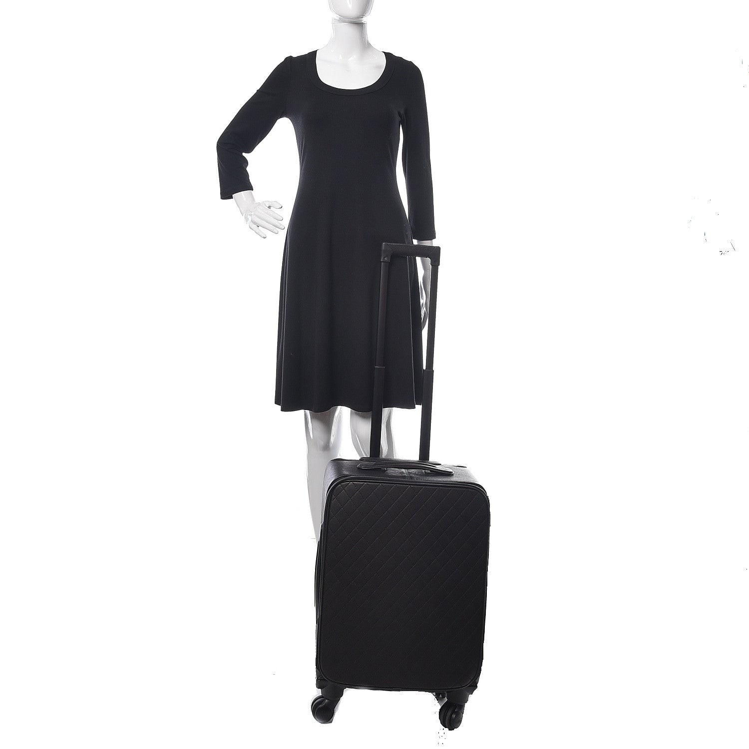 Chanel Caviar Stitched Trolley Rolling Luggage Black 2 of 15