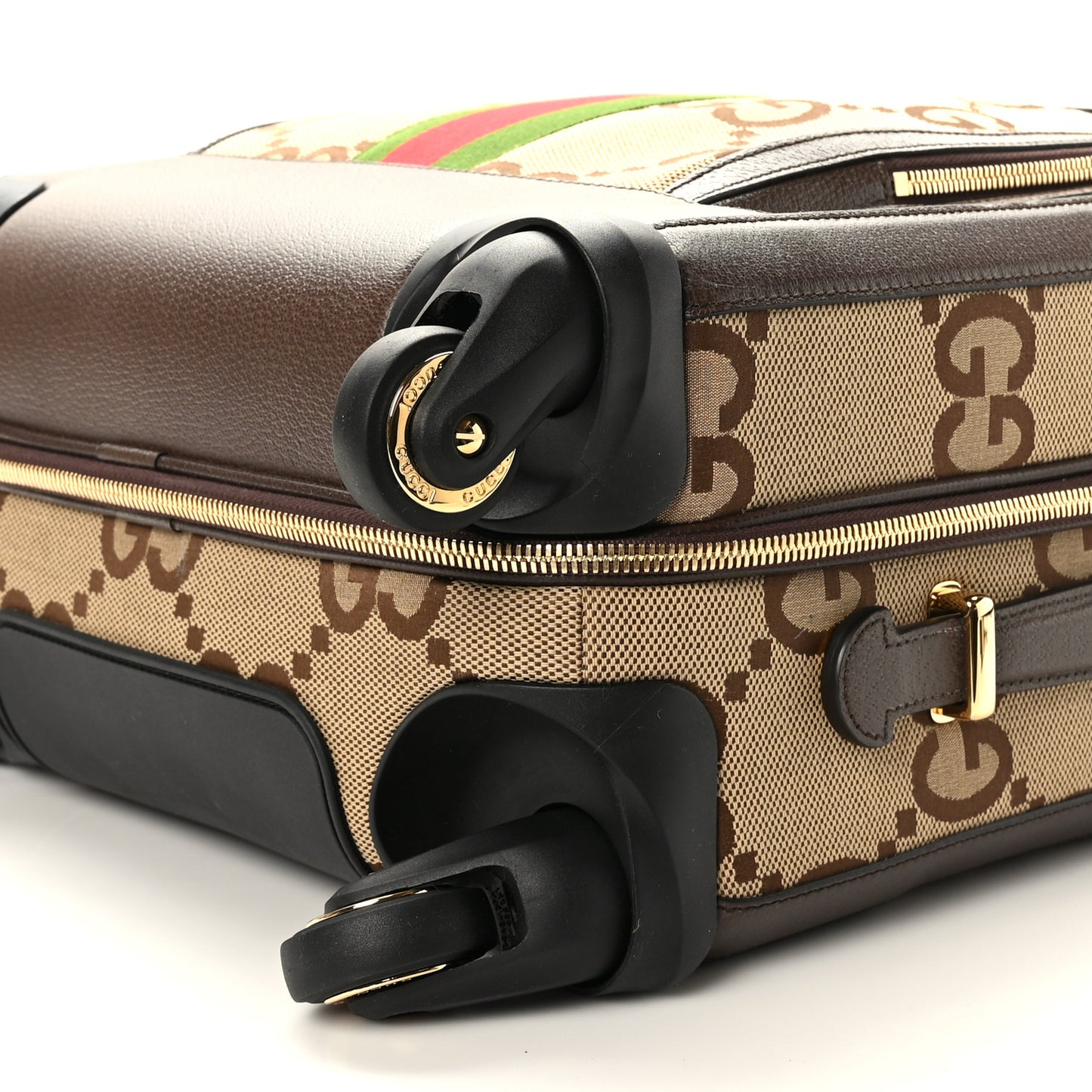 Monogram Jumbo GG Textured Dollar Calfskin Web Small Savoy Cabin Trolley Camel Ebony New Acero
