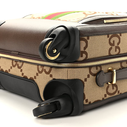Gucci Monogram Jumbo GG Textured Dollar Calfskin Web Small Savoy Cabin Trolley Camel Ebony New Acero 8 of 8