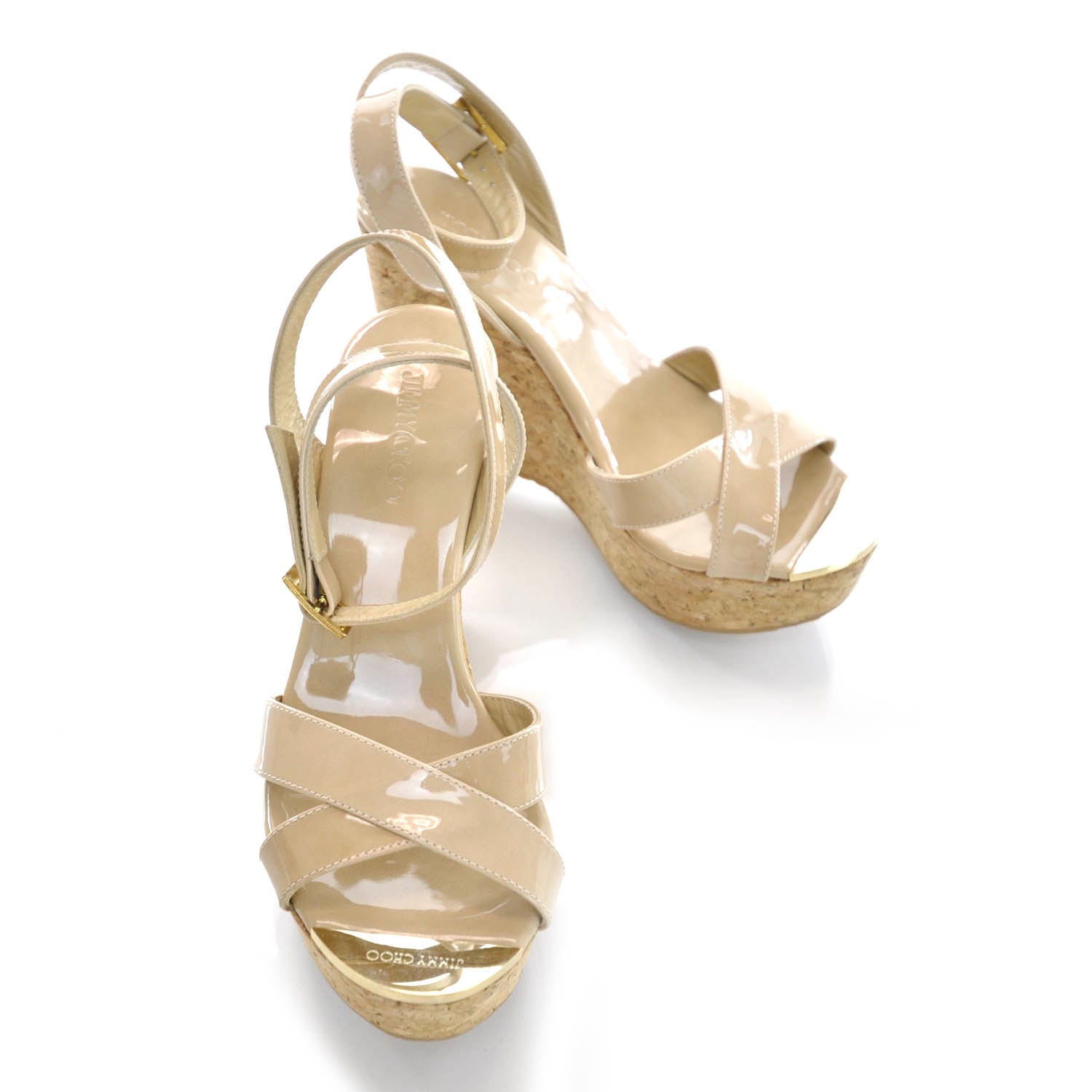 Jimmy Choo Patent Leather and Cork Papyrus Wedge 36 Nude 9 of 9