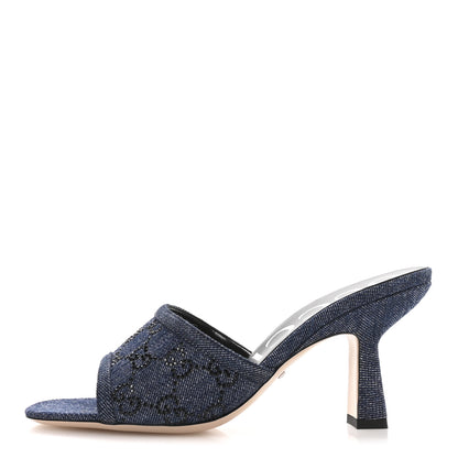 Gucci Denim Crystal GG Monogram Mules 38.5 Blue 1 of 9