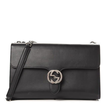 Gucci Moon Calfskin Medium Interlocking G Shoulder Bag Black 1 of 11