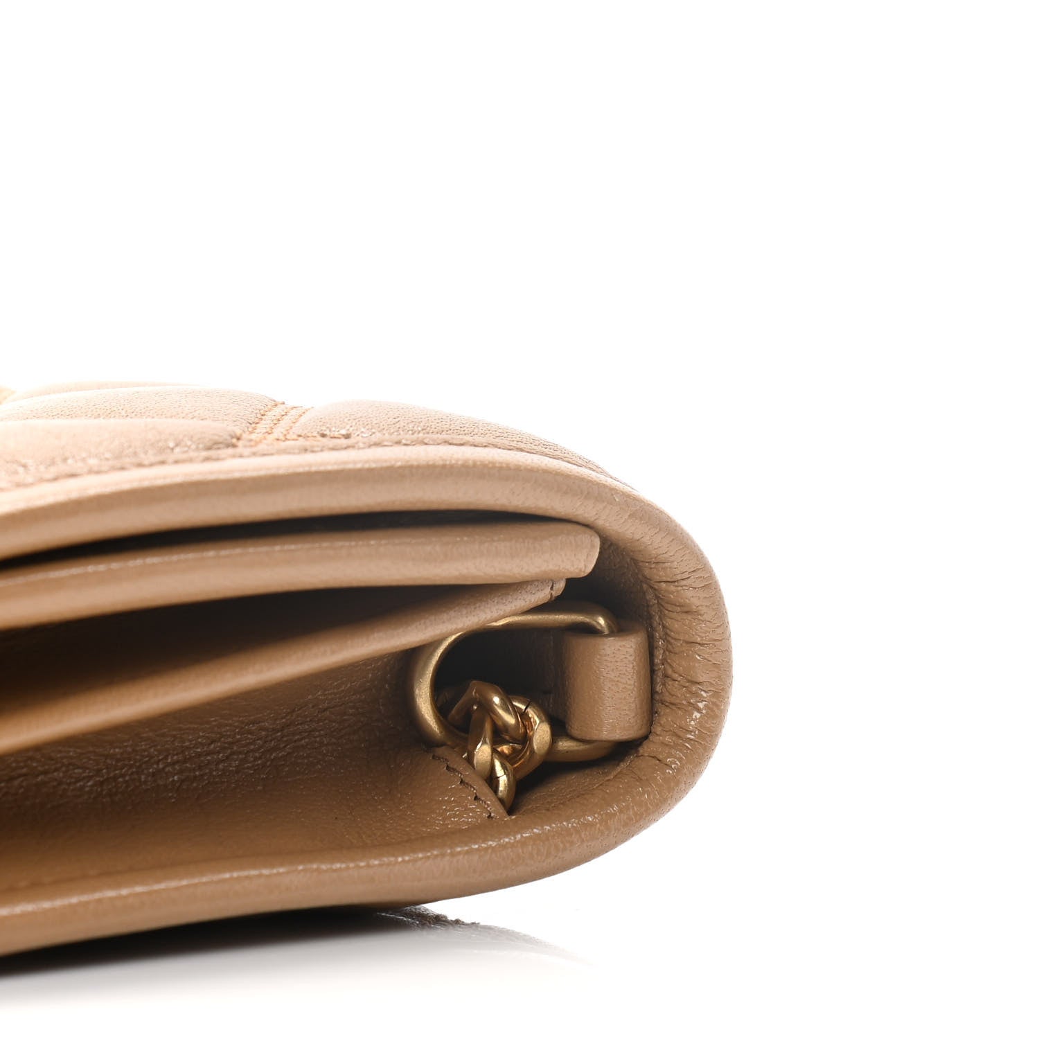 Saint Laurent Lambskin Diamond Quilted Becky Chain Wallet Gold Sand 12 of 14