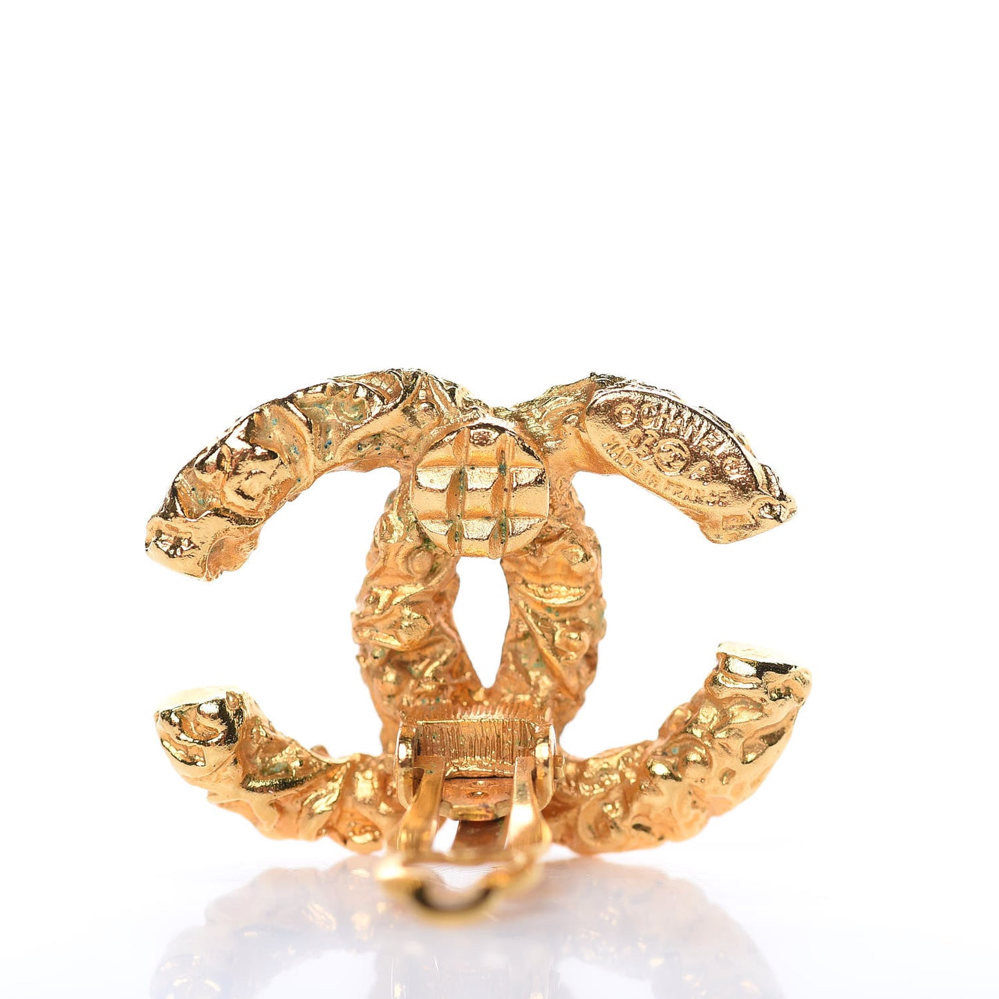 Textured CC Clip On Earrings Gold