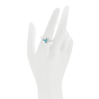 Tiffany 18K White Gold Diamond Turquoise T Wire Ring 58 8.25 2 of 5