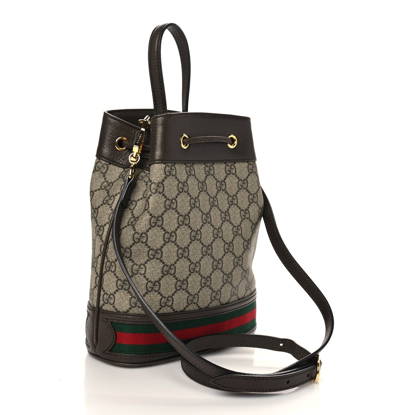 GG Supreme Monogram Web Small Ophidia Bucket Bag Brown