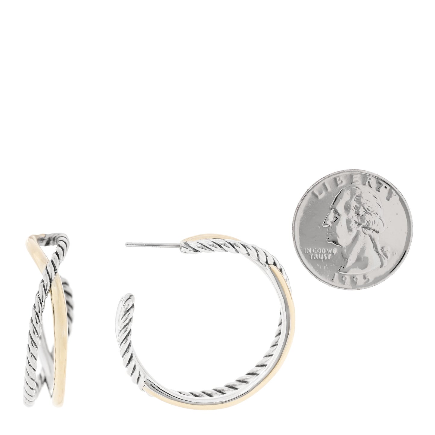 Sterling Silver 14K Yellow Gold Crossover Cable Hoop Earrings