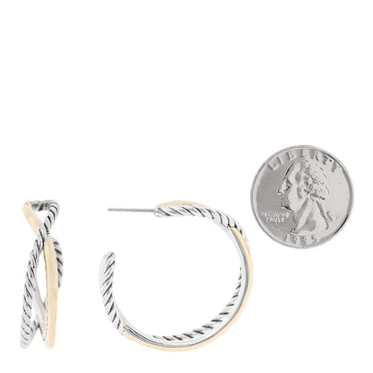 David Yurman Sterling Silver 14K Yellow Gold Crossover Cable Hoop Earrings 2 of 4