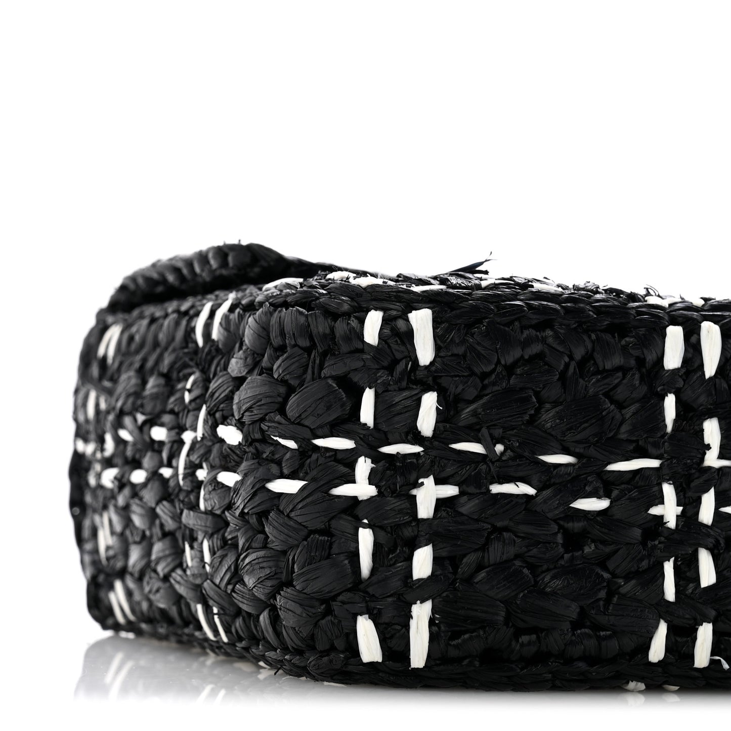 Raffia Effect Medium Tweedy Flap Bag Black White