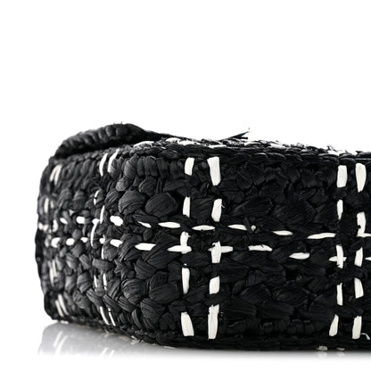 Chanel Raffia Effect Medium Tweedy Flap Bag Black White 9 of 12