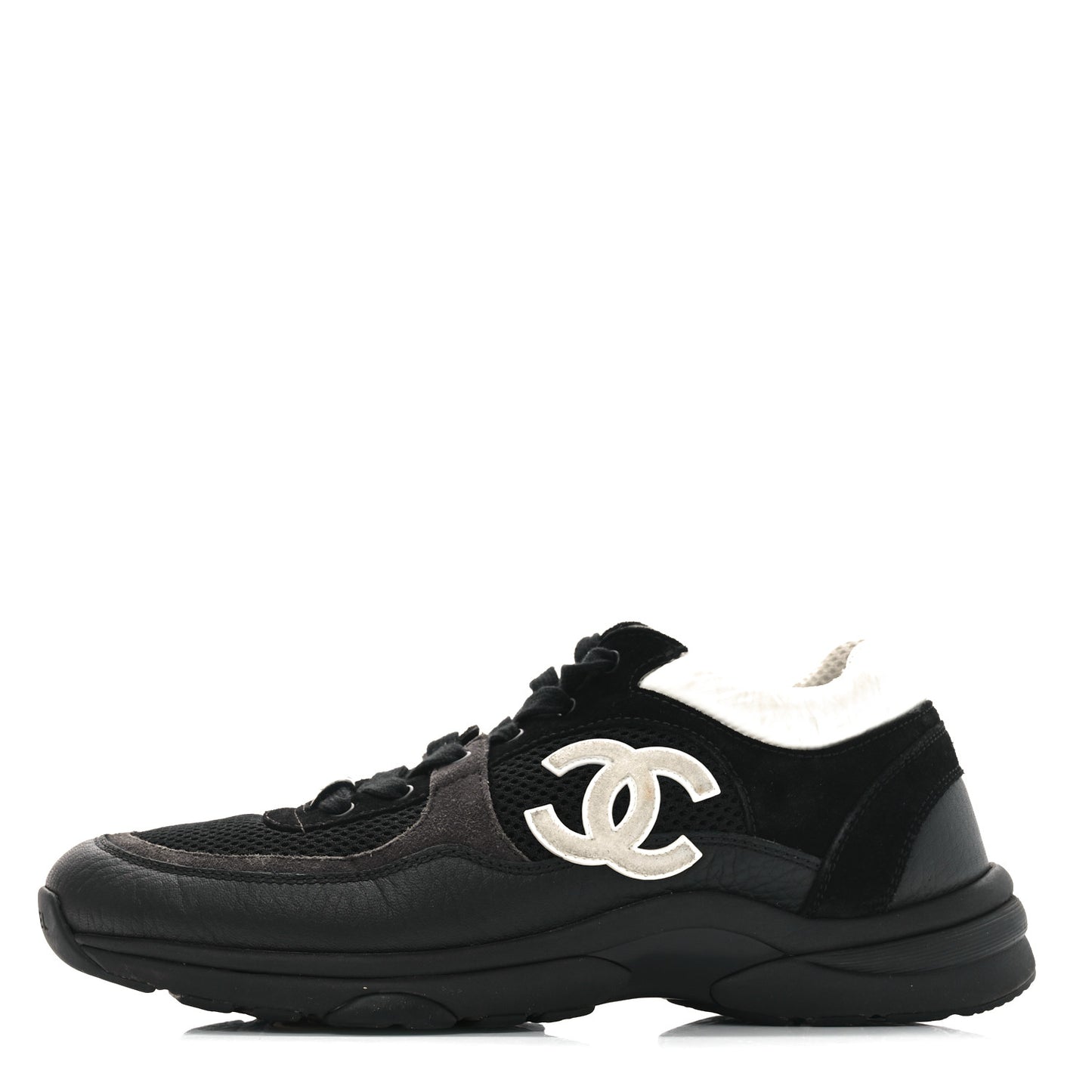 Mesh Suede Grained Calfskin Womens CC Sneakers 40 Black White