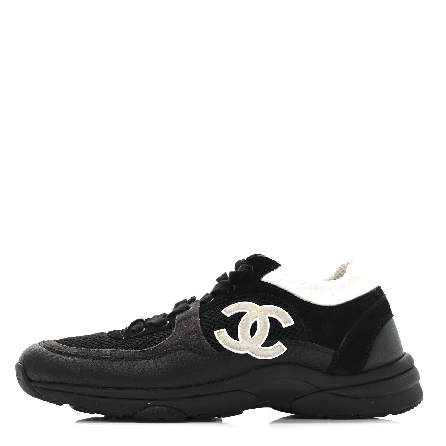 Chanel Mesh Suede Grained Calfskin Womens CC Sneakers 40 Black White 1 of 8