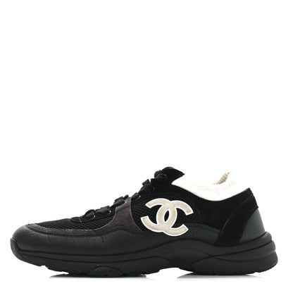 Chanel Mesh Suede Grained Calfskin Womens CC Sneakers 40 Black White 1 of 8