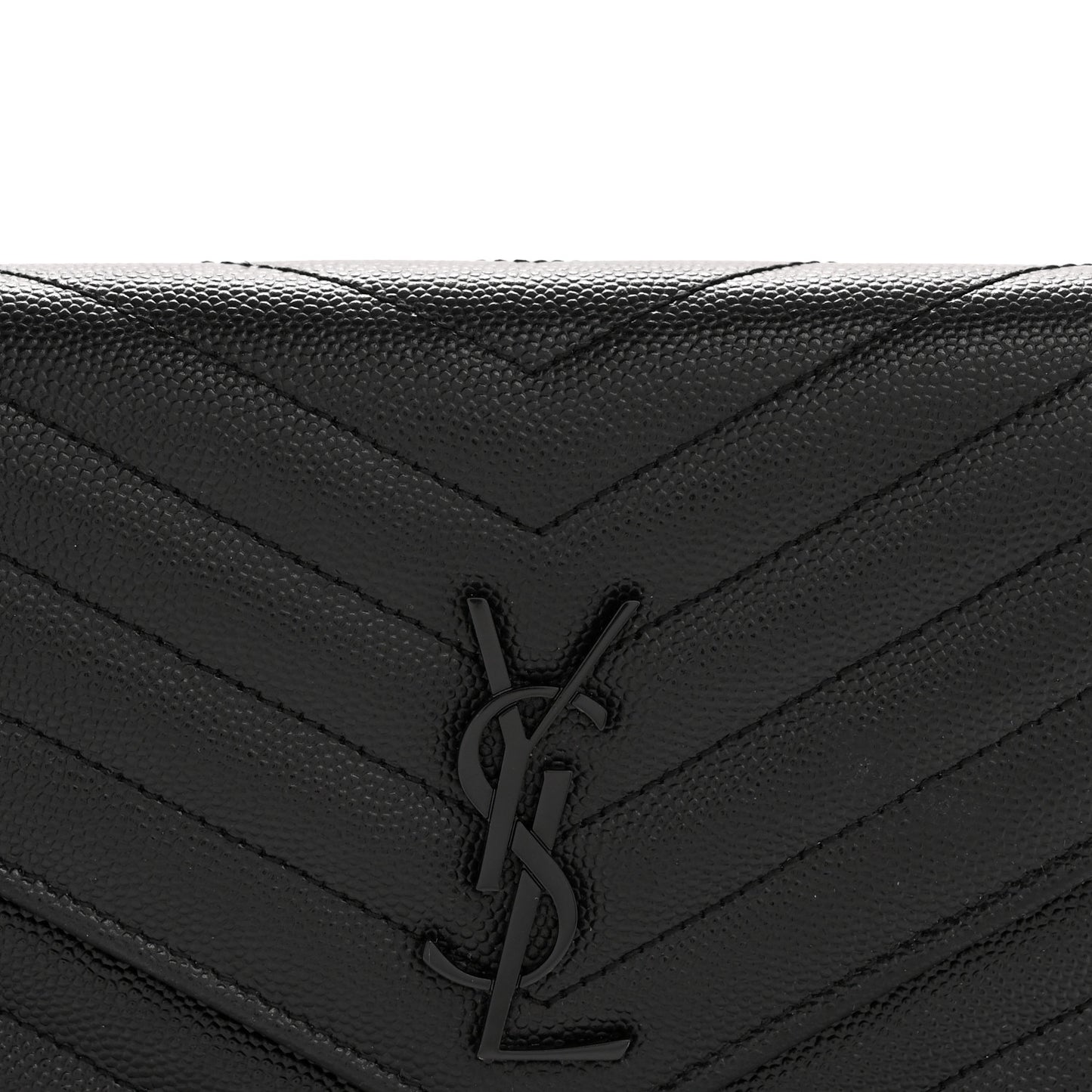 Grain De Poudre Matelasse Chevron Monogram Monochrome Envelope Chain Wallet Black