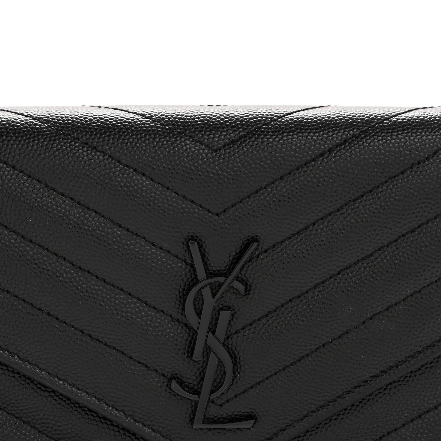 Saint Laurent Grain De Poudre Matelasse Chevron Monogram Monochrome Envelope Chain Wallet Black 8 of 13