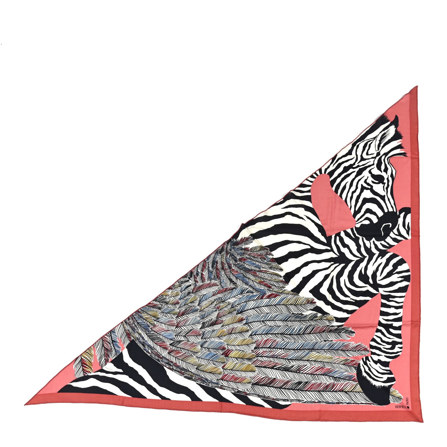 Hermes Cashmere Zebra Pegasus Pointe Triangle Scarf Vieux Rose Black White 1 of 5