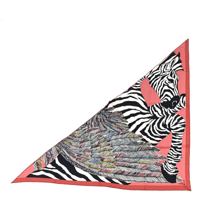 Hermes Cashmere Zebra Pegasus Pointe Triangle Scarf Vieux Rose Black White 1 of 5