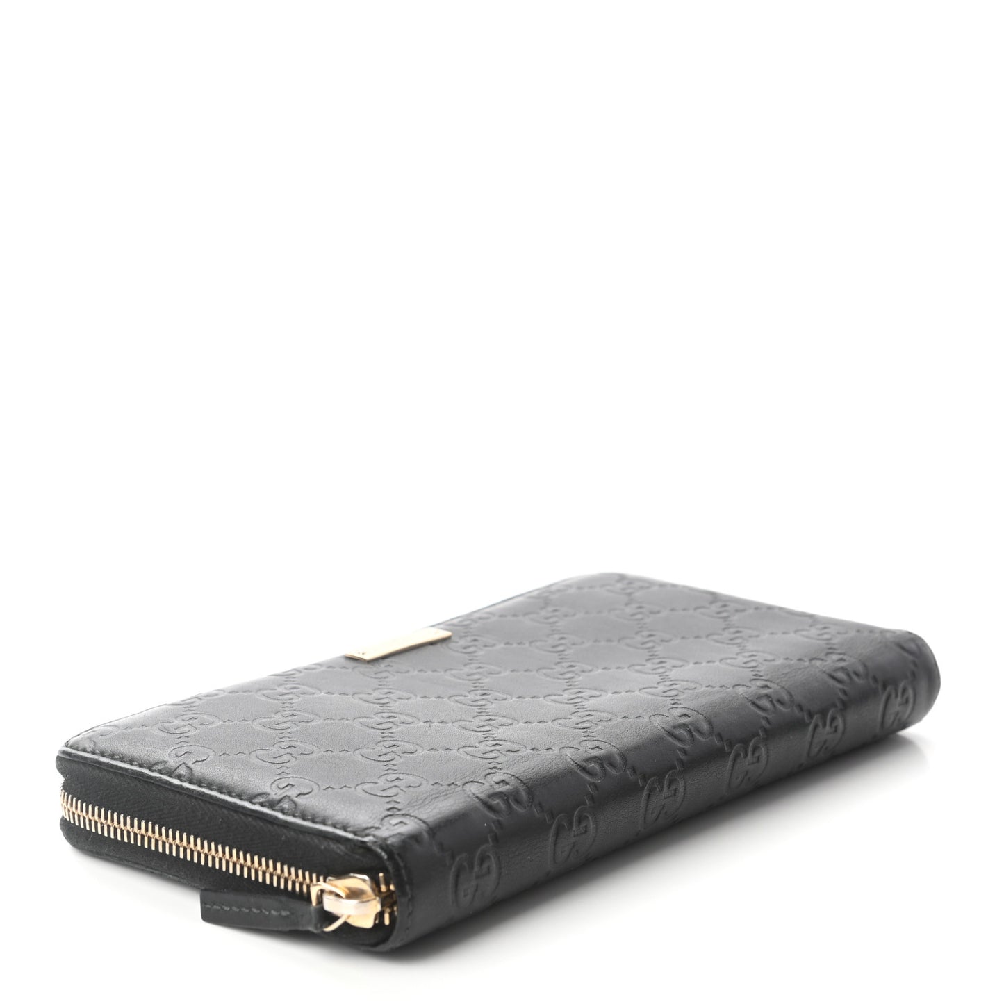 Guccissima Metal Bar Zip Around Organizer Wallet Black