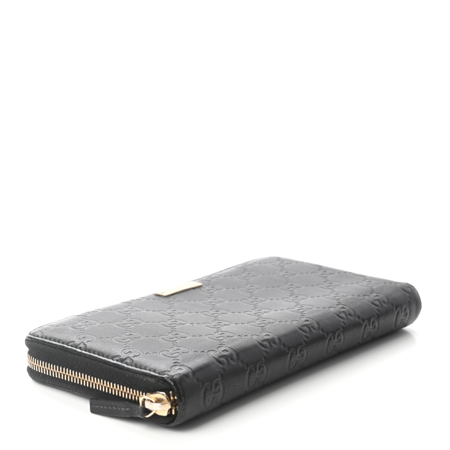 Gucci Guccissima Metal Bar Zip Around Organizer Wallet Black 4 of 7