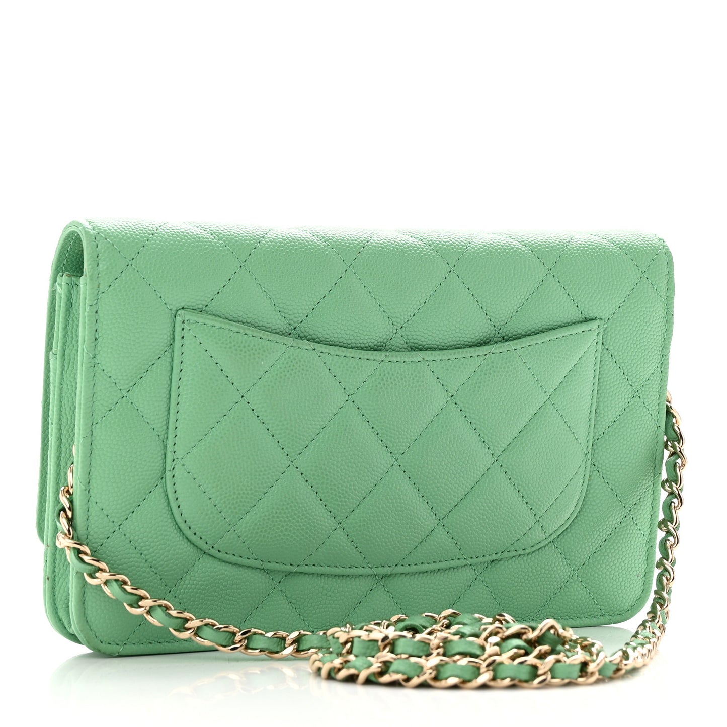 Caviar Quilted Wallet on Chain WOC Light Green