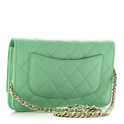 Chanel Caviar Quilted Wallet on Chain WOC Light Green 2 of 11