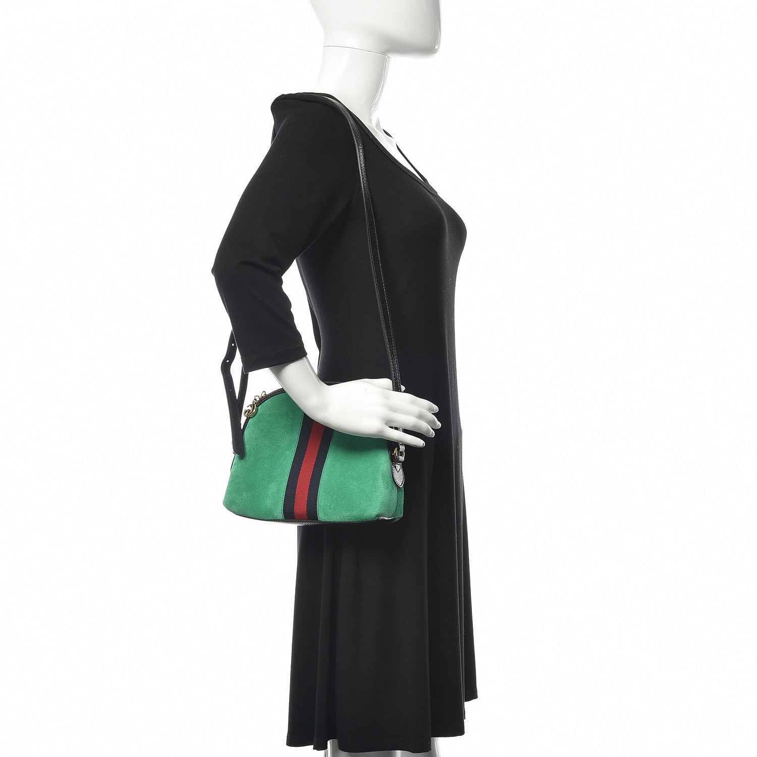 Gucci Suede Patent GG Web Small Ophidia Dome Shoulder Bag New Shamarock Black 2 of 10