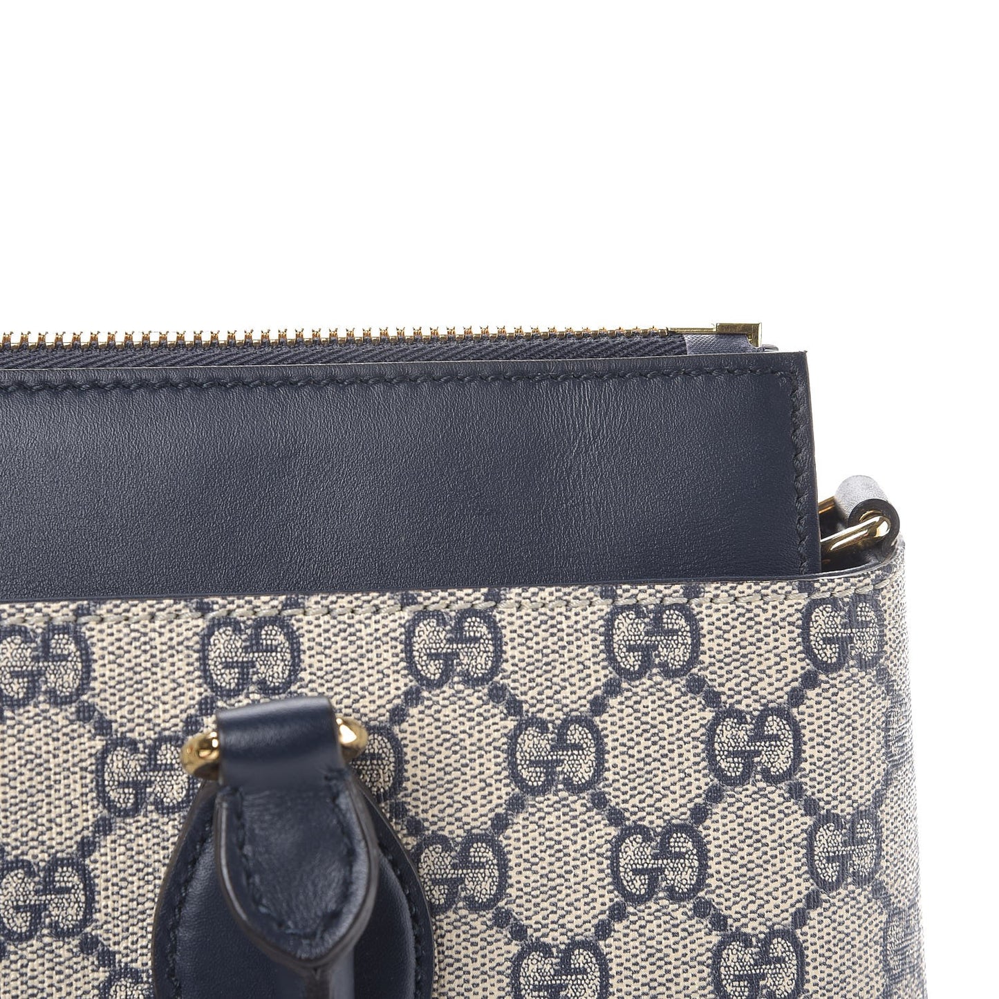 GG Supreme Monogram Small Zip Top Tote Beige Blue