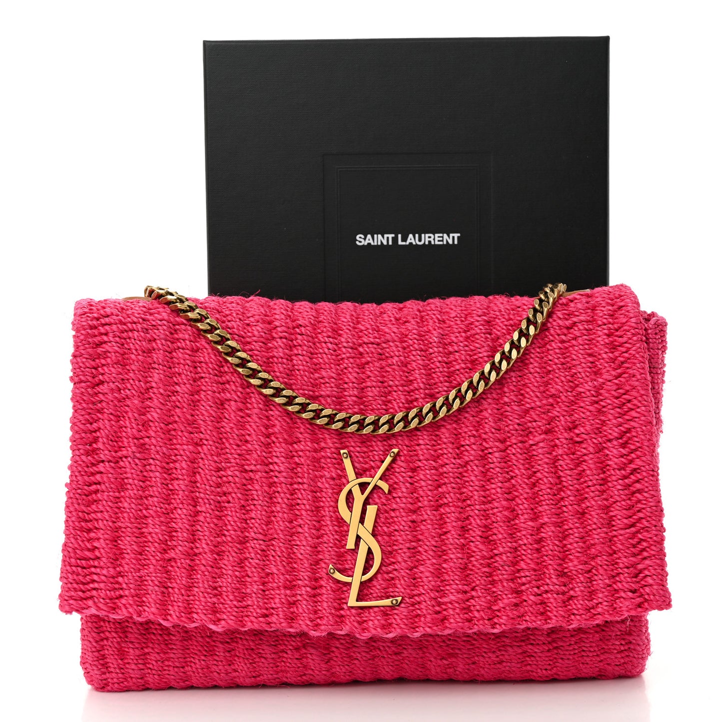 Raffia Medium Monogram Kate Satchel Pink Glow