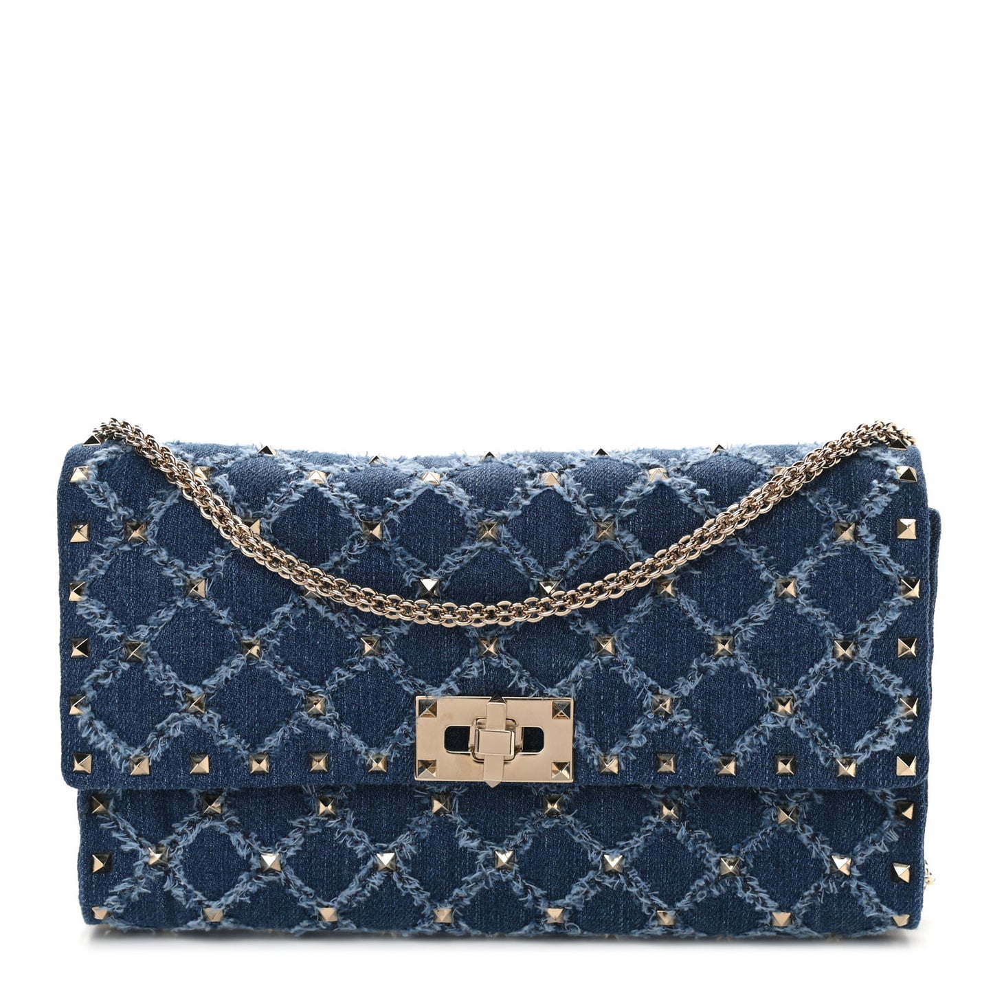 Denim Rockstud Spike Wallet on Chain Blue