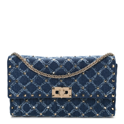 Valentino Garavani Denim Rockstud Spike Wallet on Chain Blue 1 of 8
