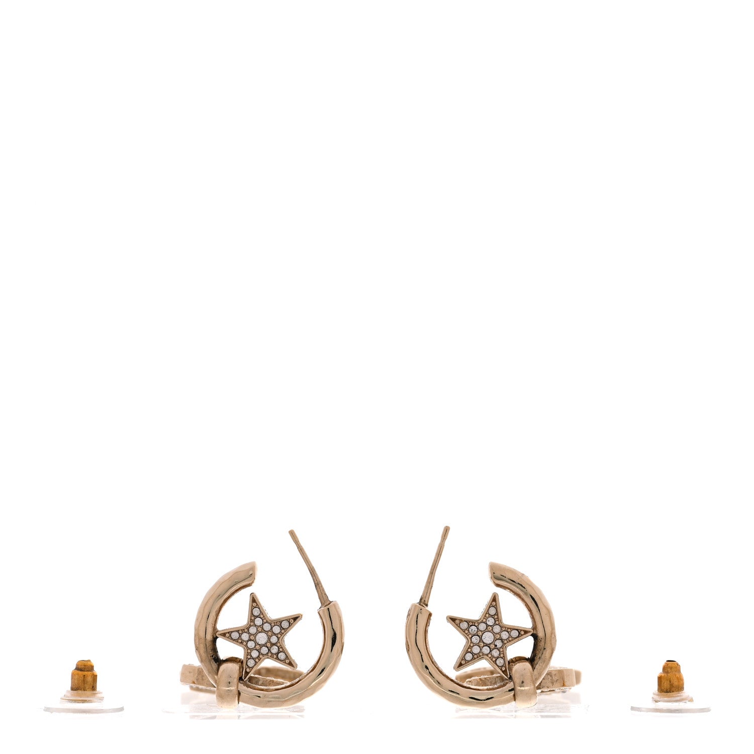 Chanel Crystal CC Star Long Drop Earrings Gold 3 of 5