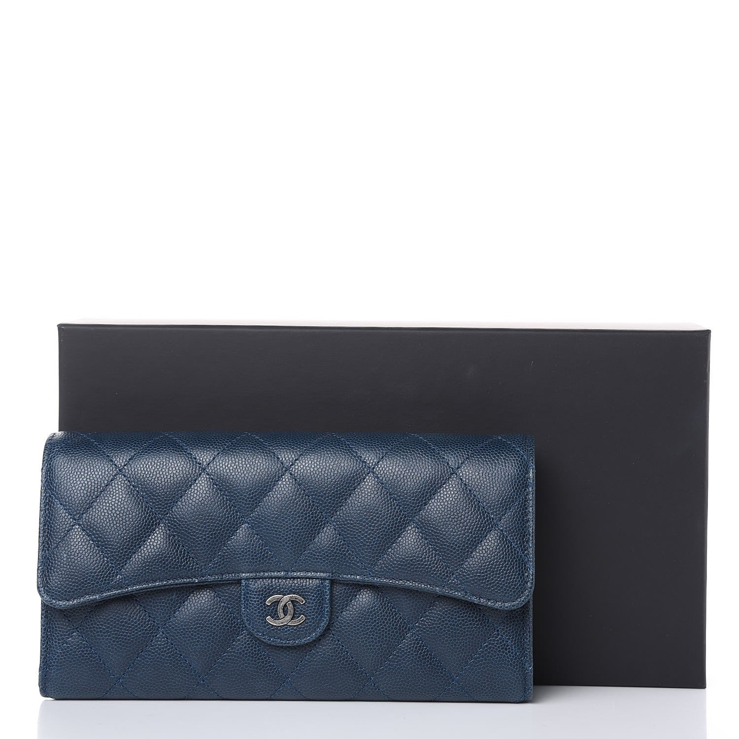 Chanel Caviar Quilted Large Gusset Flap Wallet Navy 14 of 14