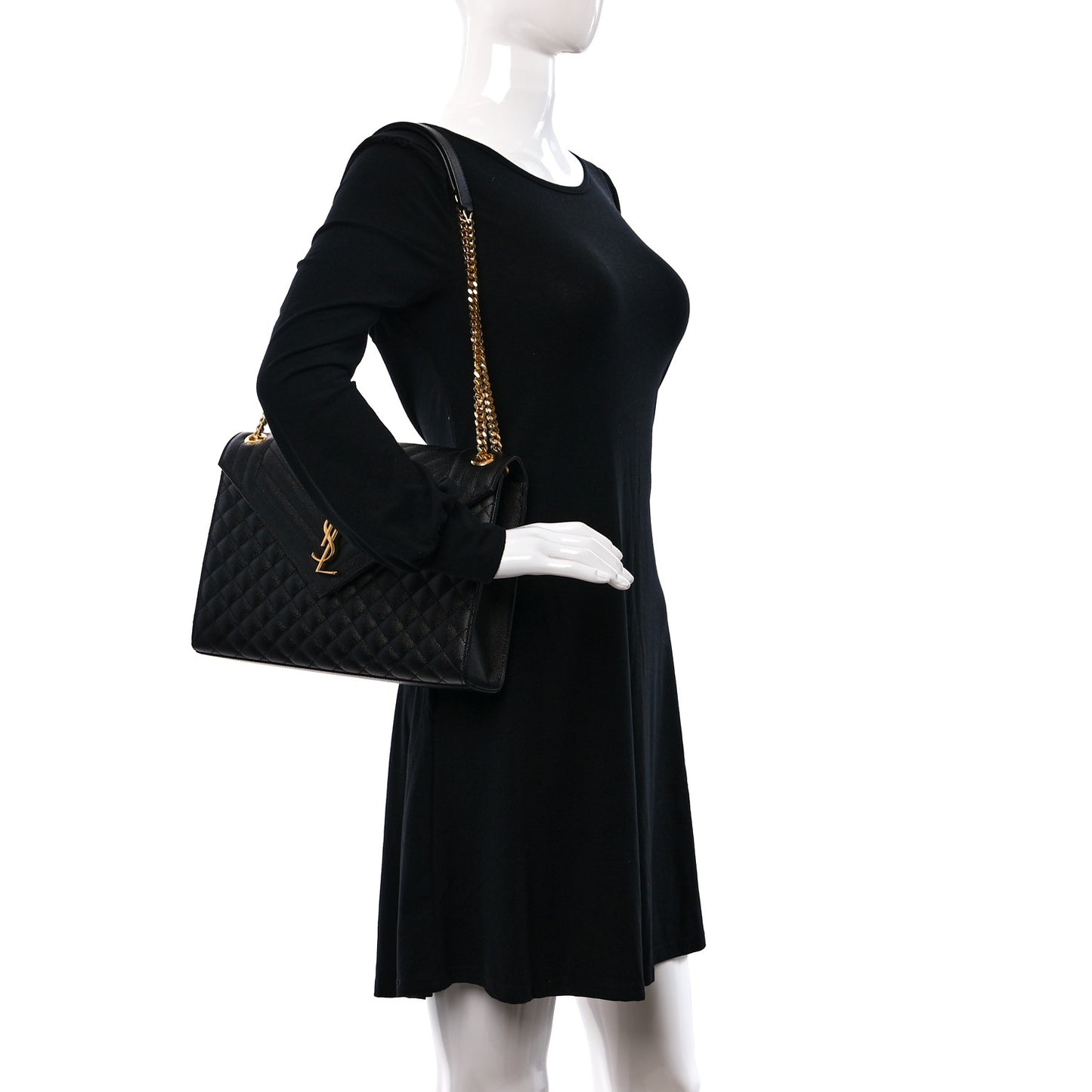 Grain De Poudre Textured Mixed Matelasse Large Triquilt Monogram Satchel Black
