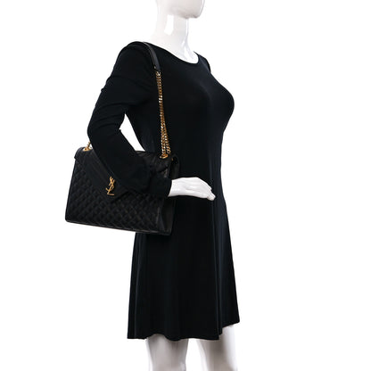 Saint Laurent Grain De Poudre Textured Mixed Matelasse Large Triquilt Monogram Satchel Black 2 of 8