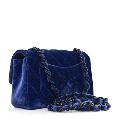 Chanel Velvet Quilted Mini Rectangular Flap Dark Blue 3 of 11