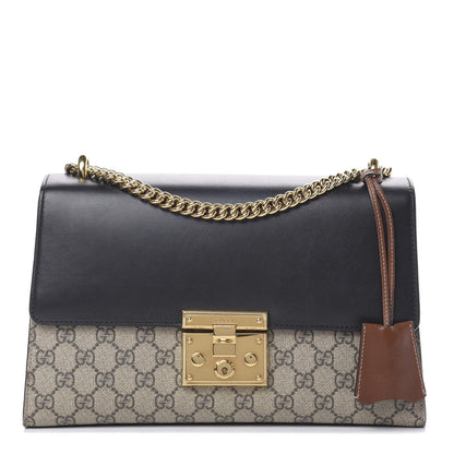 Gucci GG Supreme Monogram Calfskin Medium Padlock Shoulder Bag Beige Black Cuir 1 of 16