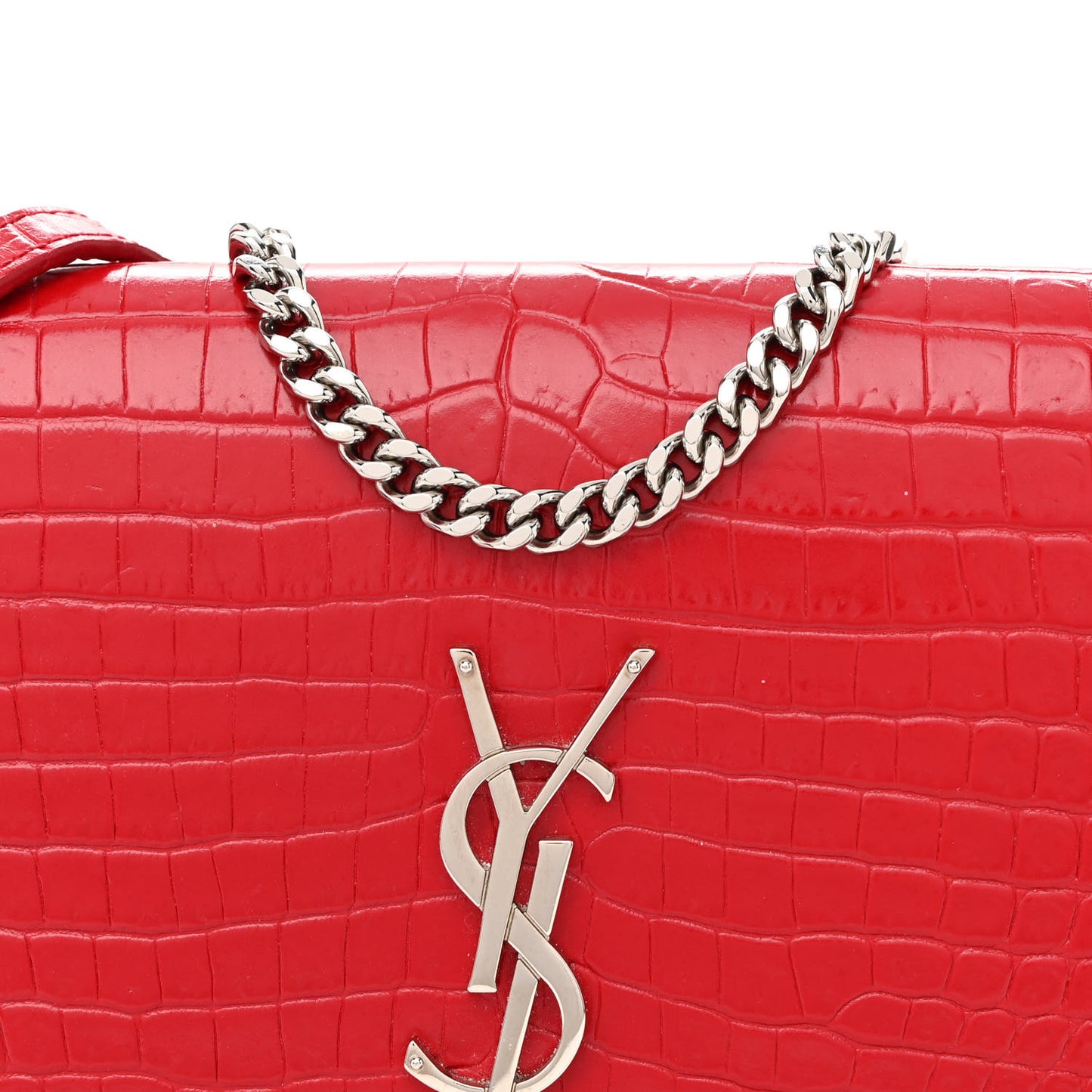 Calfskin Crocodile Embossed Kate Monogram Tassel Chain Wallet Red