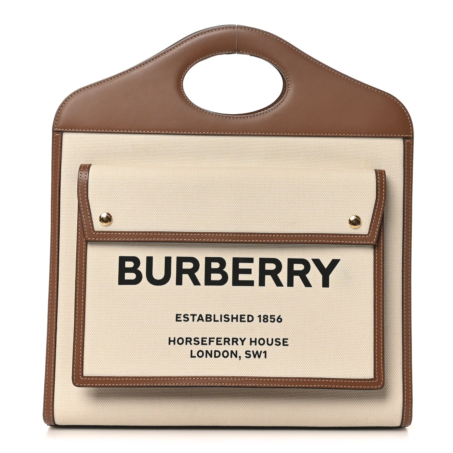Burberry Canvas Smooth Calfskin Two Tone Medium Pocket Bag Natural Malt Brown 1 of 10