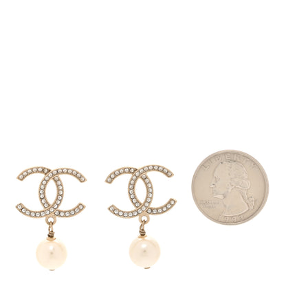 Chanel Crystal Pearl CC Drop Earrings Gold 2 of 5