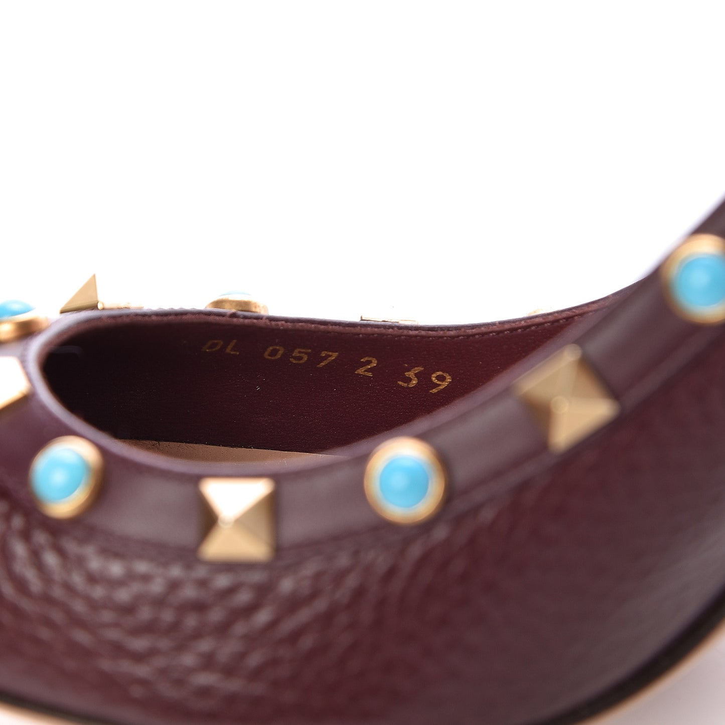 Pebbled Calfskin Rockstud Rolling 100mm Pumps 39 Rubin