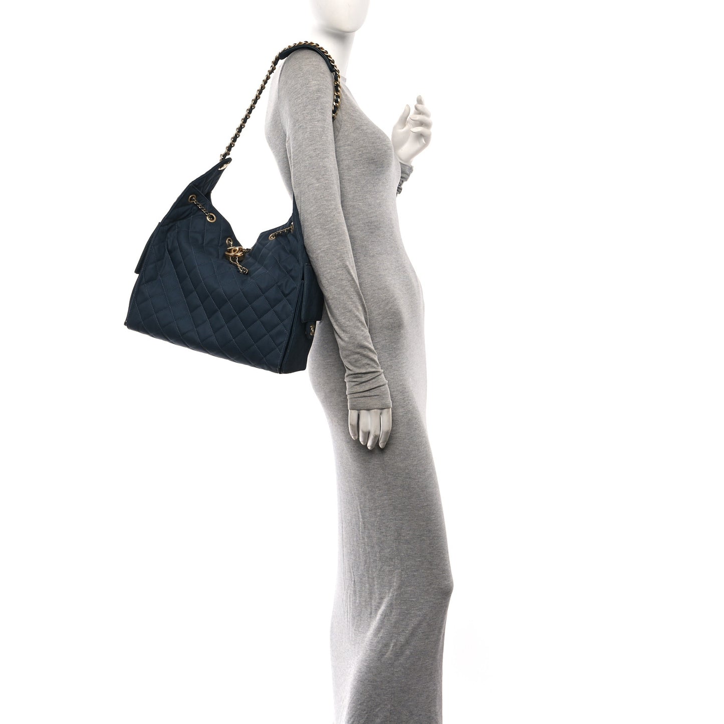 Canvas Quilted Medium Chanel 25 Handbag Dark Blue