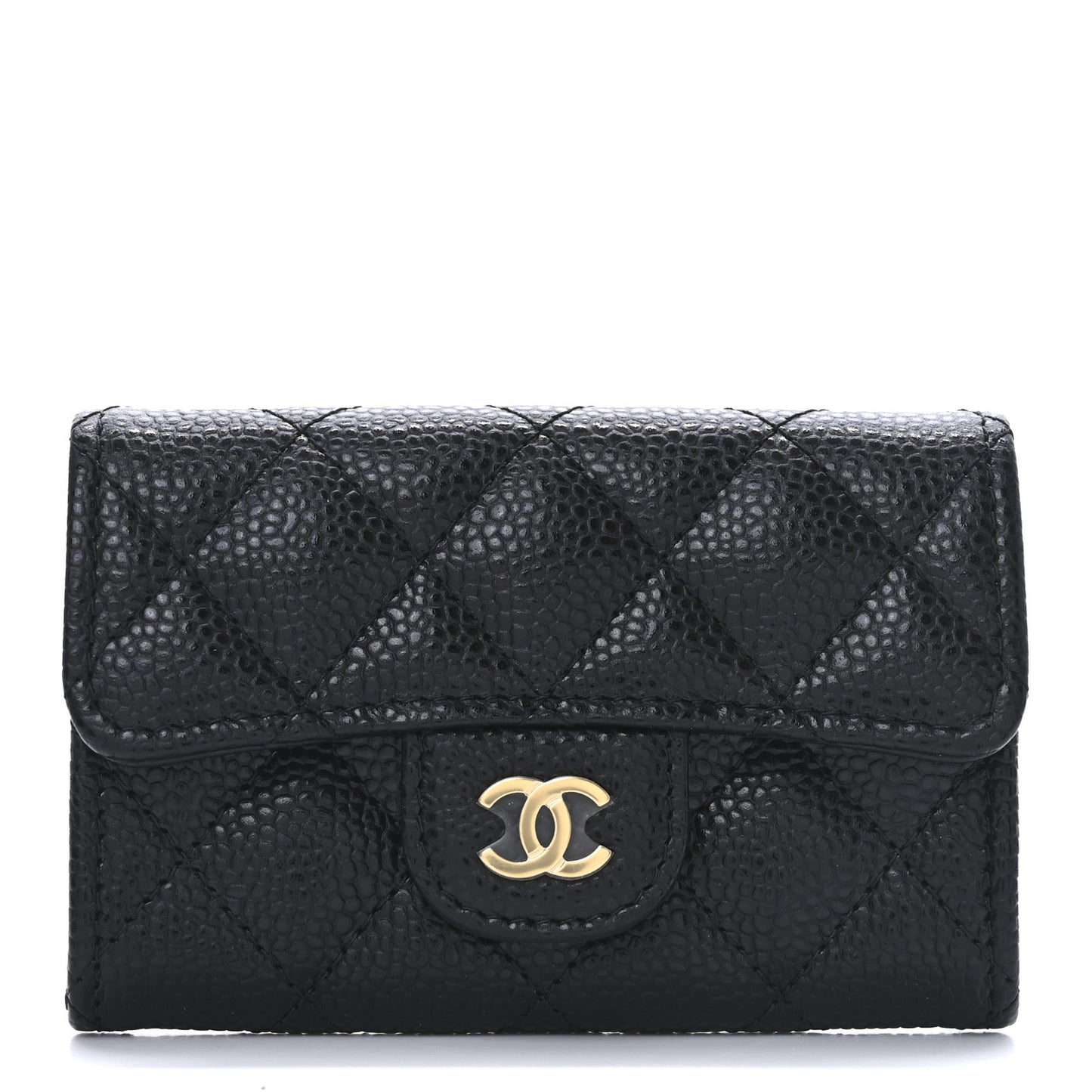 Caviar Quilted Flap Card Holder Wallet Black